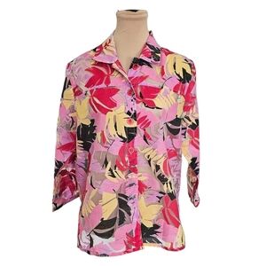 Willow Bay Button Down Floral Sheer Shirt Top Sz L